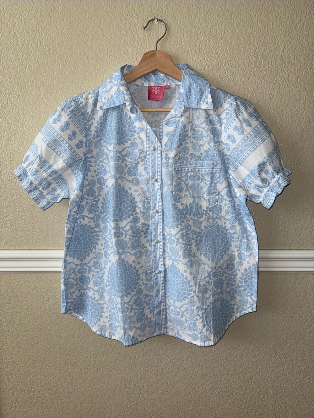 Just Darviny 100% Cotton Dar Shirt Tobacco Leaf  Sky Blue White Medium